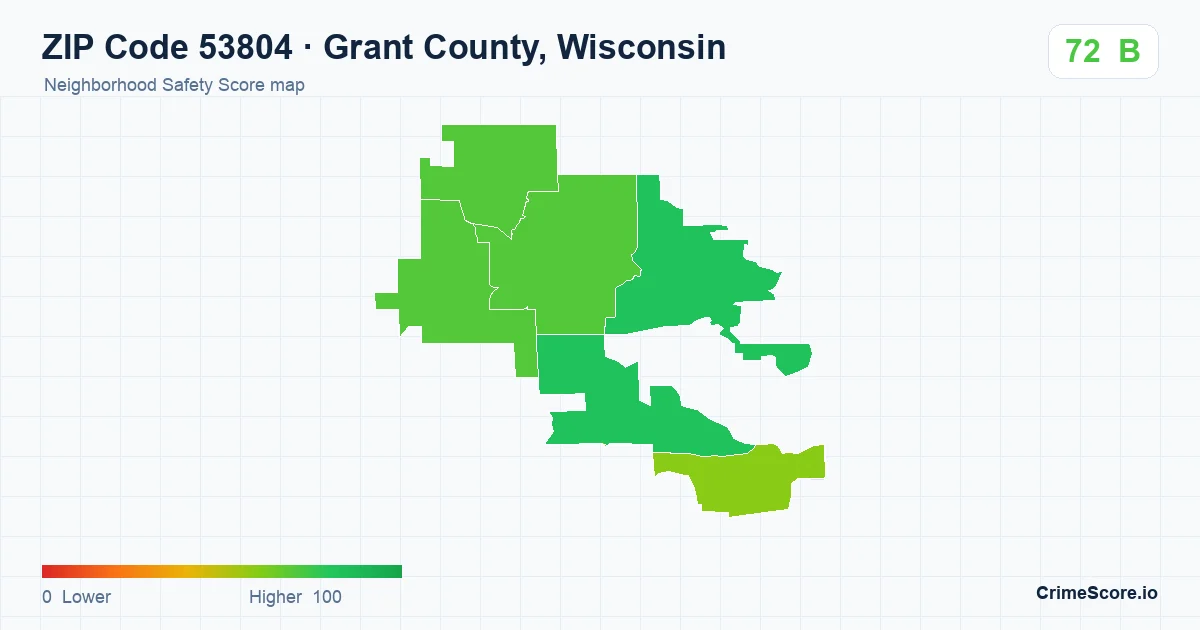 ZIP Code 53804 in Grant County, Wisconsin neighborhood Safety Score map