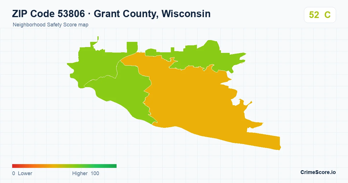 ZIP Code 53806 in Grant County, Wisconsin neighborhood Safety Score map
