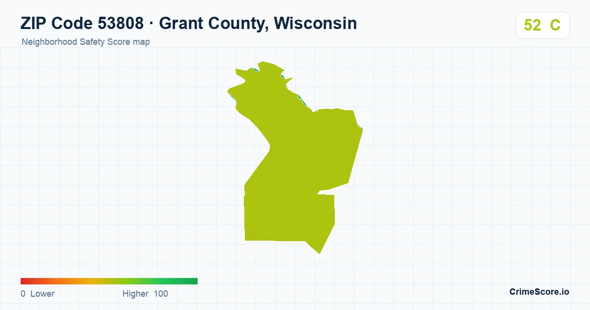 ZIP Code 53808 in Grant County, Wisconsin neighborhood Safety Score map
