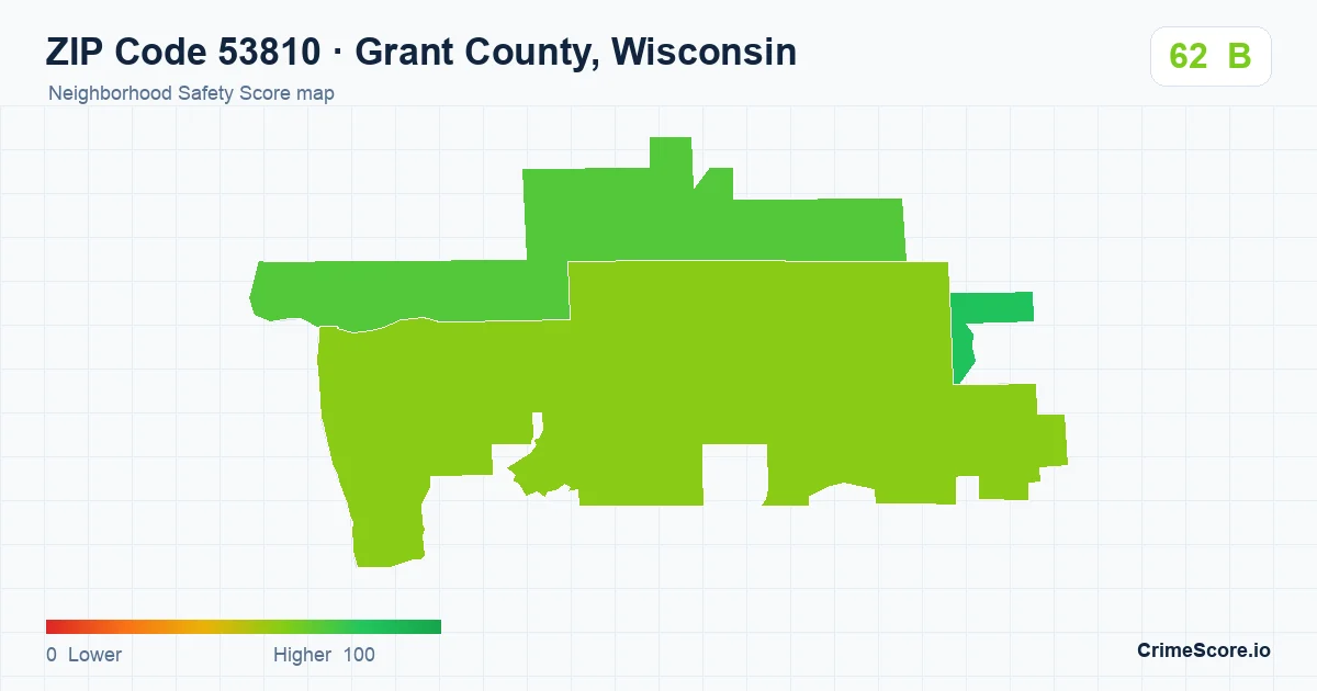 ZIP Code 53810 in Grant County, Wisconsin neighborhood Safety Score map