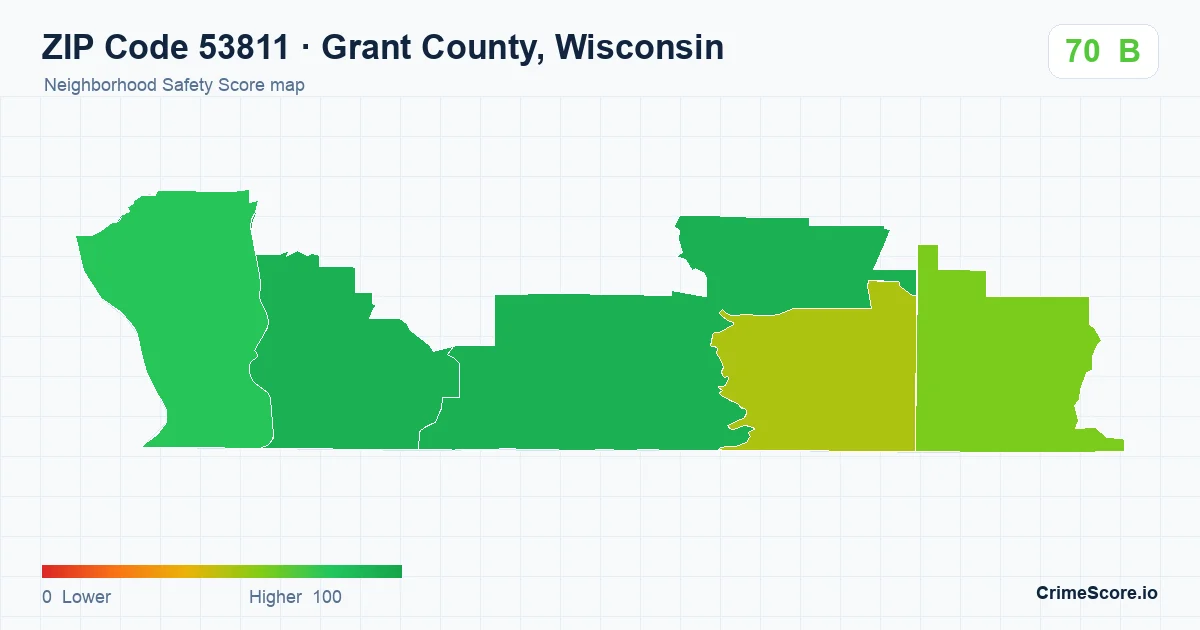ZIP Code 53811 in Grant County, Wisconsin neighborhood Safety Score map