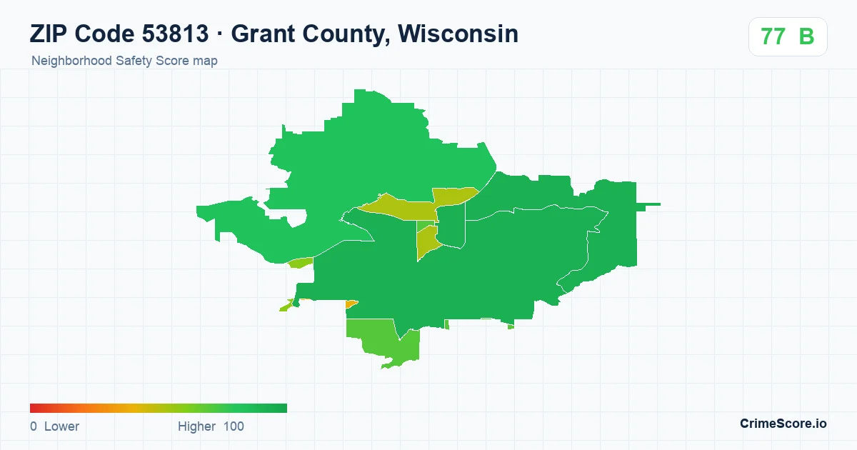 ZIP Code 53813 in Grant County, Wisconsin neighborhood Safety Score map