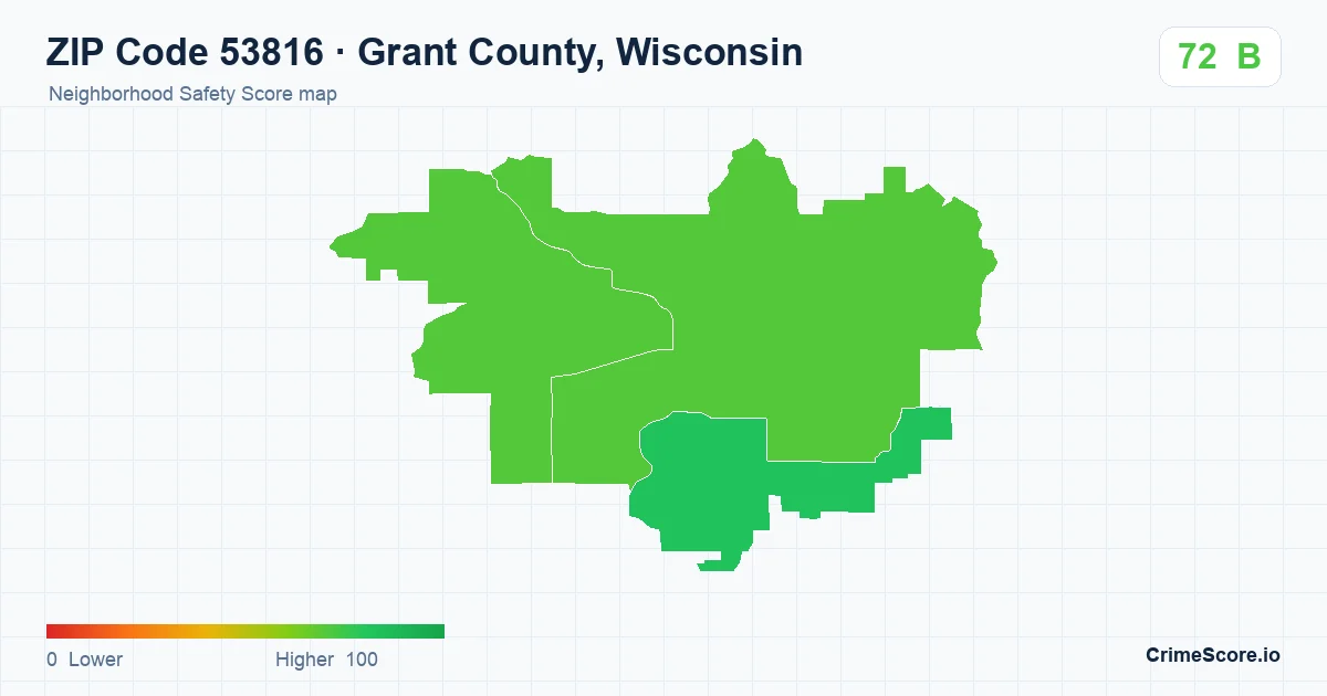 ZIP Code 53816 in Grant County, Wisconsin neighborhood Safety Score map