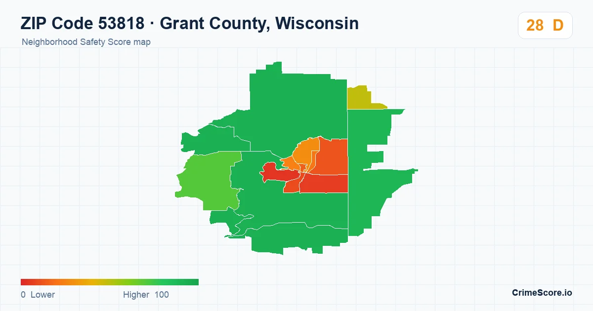 ZIP Code 53818 in Grant County, Wisconsin neighborhood Safety Score map