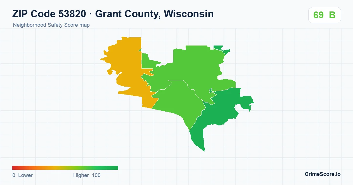 ZIP Code 53820 in Grant County, Wisconsin neighborhood Safety Score map