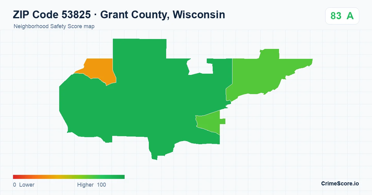 ZIP Code 53825 in Grant County, Wisconsin neighborhood Safety Score map