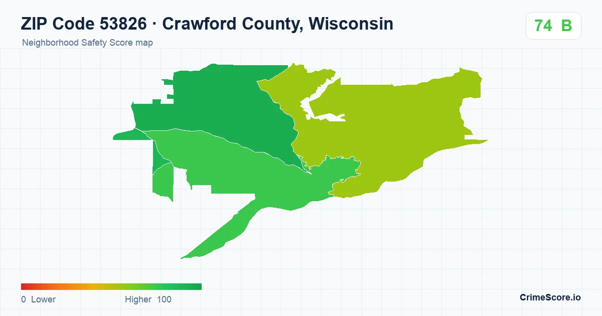 ZIP Code 53826 in Crawford County, Wisconsin neighborhood Safety Score map