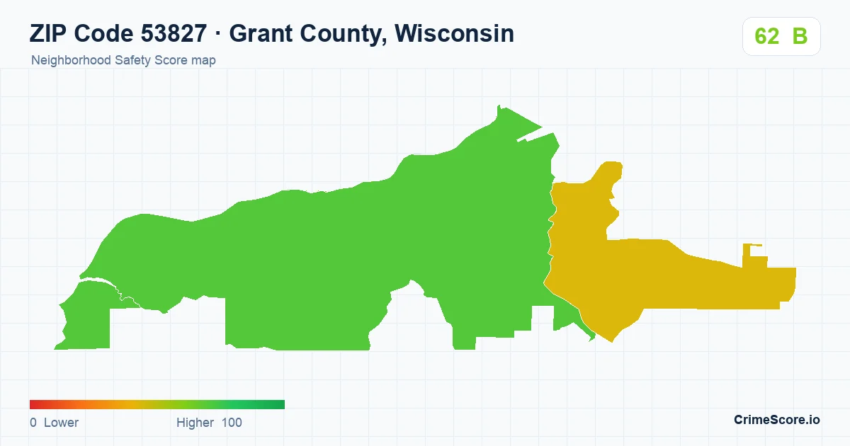 ZIP Code 53827 in Grant County, Wisconsin neighborhood Safety Score map