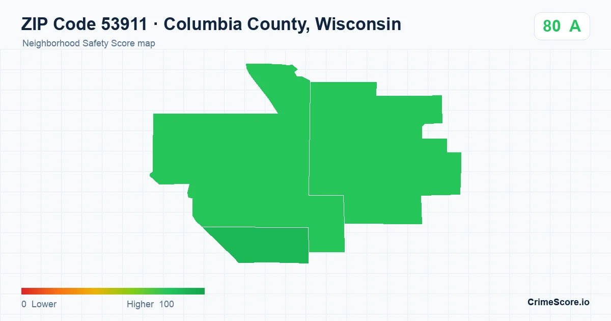 ZIP Code 53911 in Columbia County, Wisconsin neighborhood Safety Score map