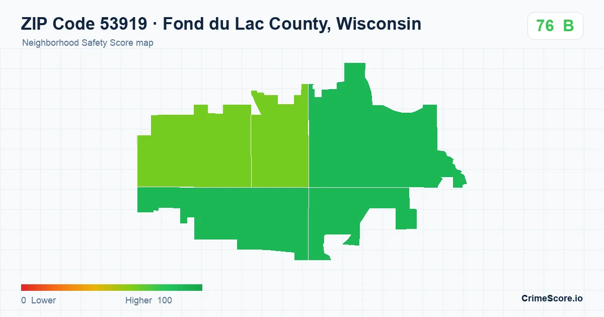 ZIP Code 53919 in Fond du Lac County, Wisconsin neighborhood Safety Score map
