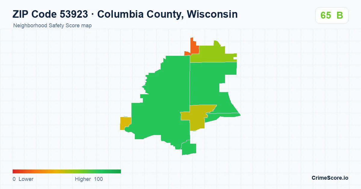 ZIP Code 53923 in Columbia County, Wisconsin neighborhood Safety Score map