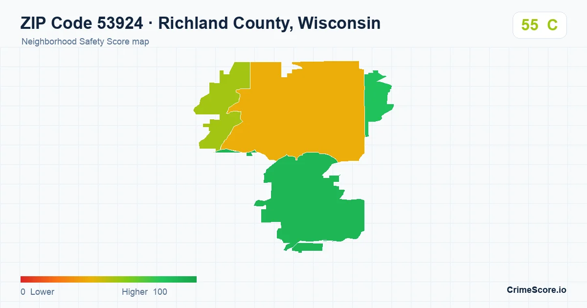 ZIP Code 53924 in Richland County, Wisconsin neighborhood Safety Score map