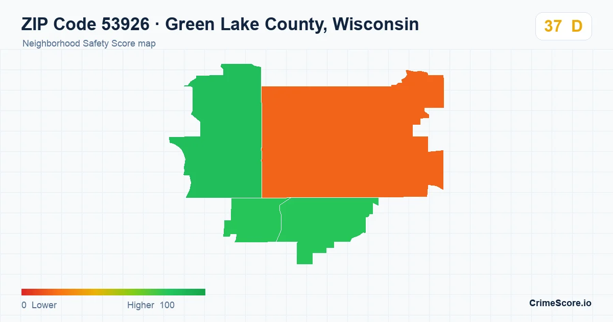 ZIP Code 53926 in Green Lake County, Wisconsin neighborhood Safety Score map