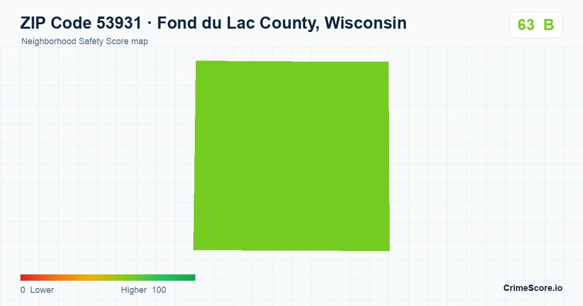 ZIP Code 53931 in Fond du Lac County, Wisconsin neighborhood Safety Score map
