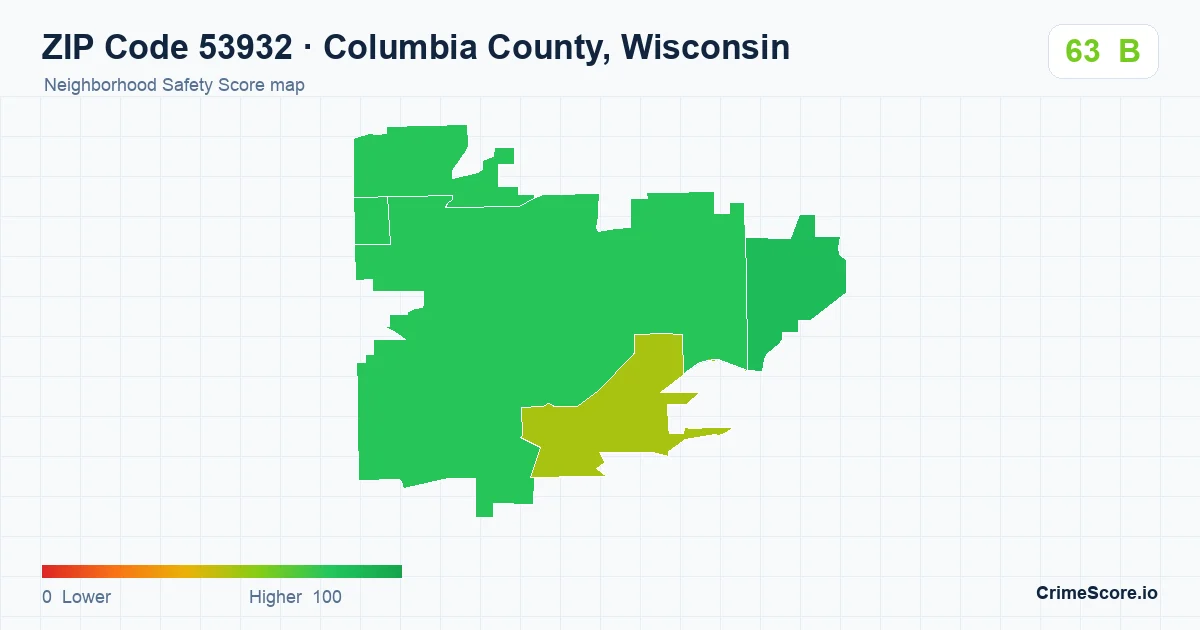ZIP Code 53932 in Columbia County, Wisconsin neighborhood Safety Score map