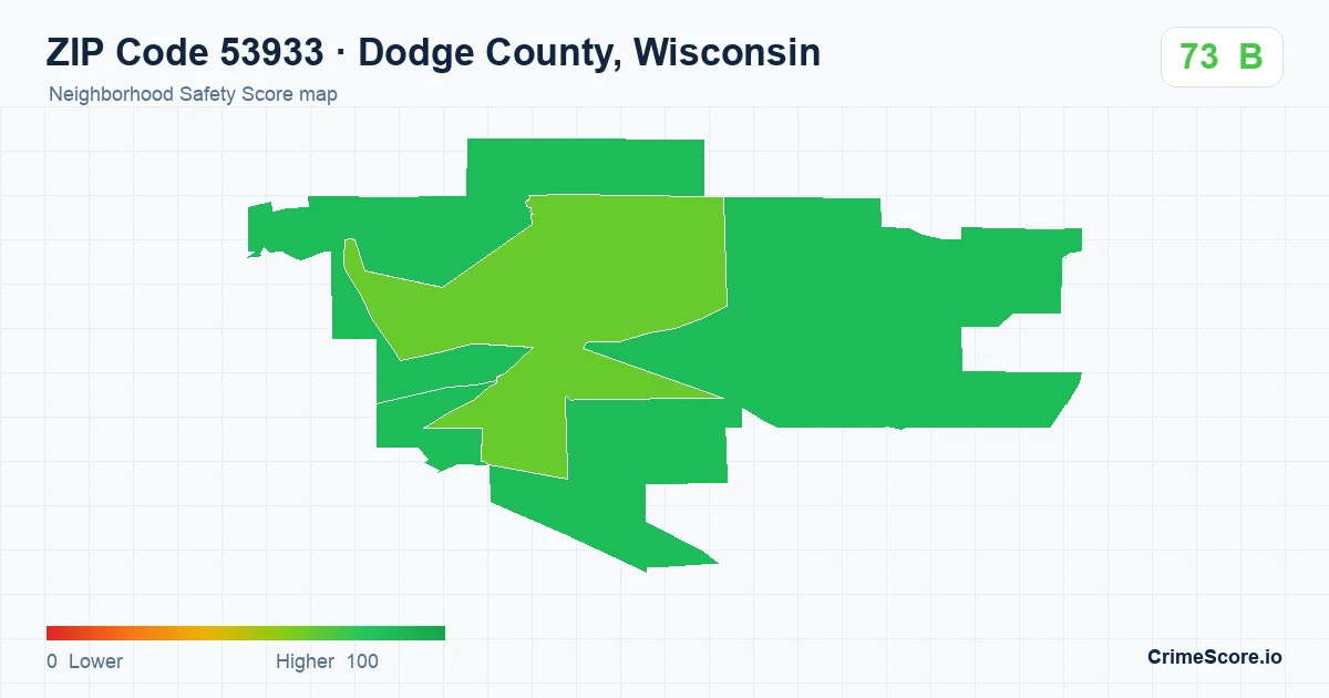 ZIP Code 53933 in Dodge County, Wisconsin neighborhood Safety Score map