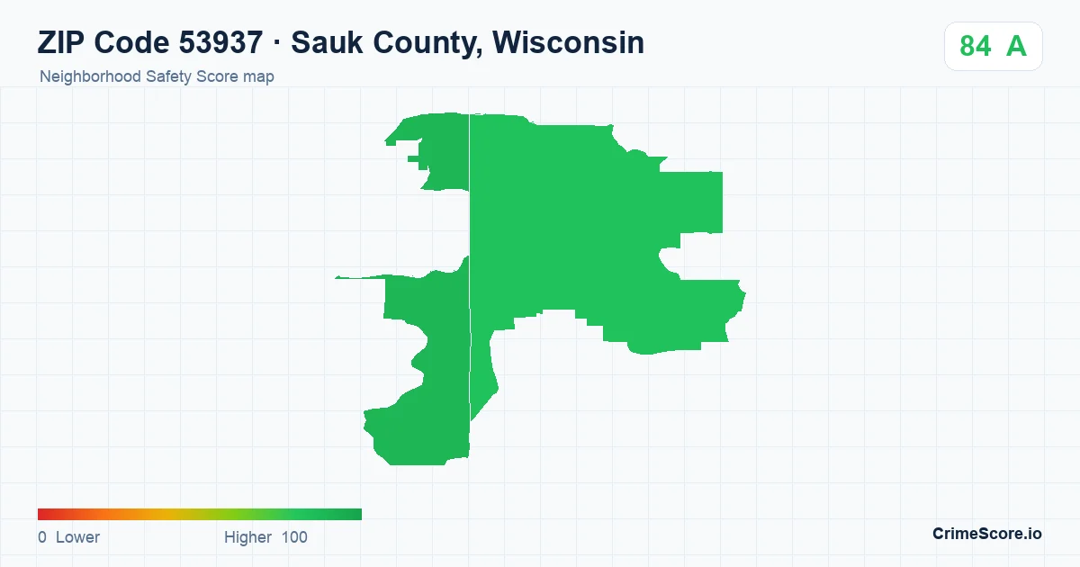 ZIP Code 53937 in Sauk County, Wisconsin neighborhood Safety Score map