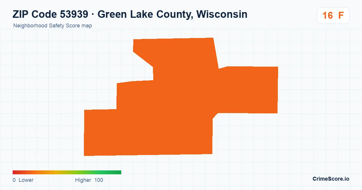 ZIP Code 53939 in Green Lake County, Wisconsin neighborhood Safety Score map