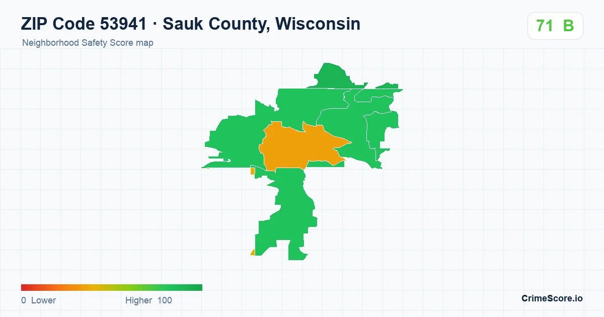 ZIP Code 53941 in Sauk County, Wisconsin neighborhood Safety Score map