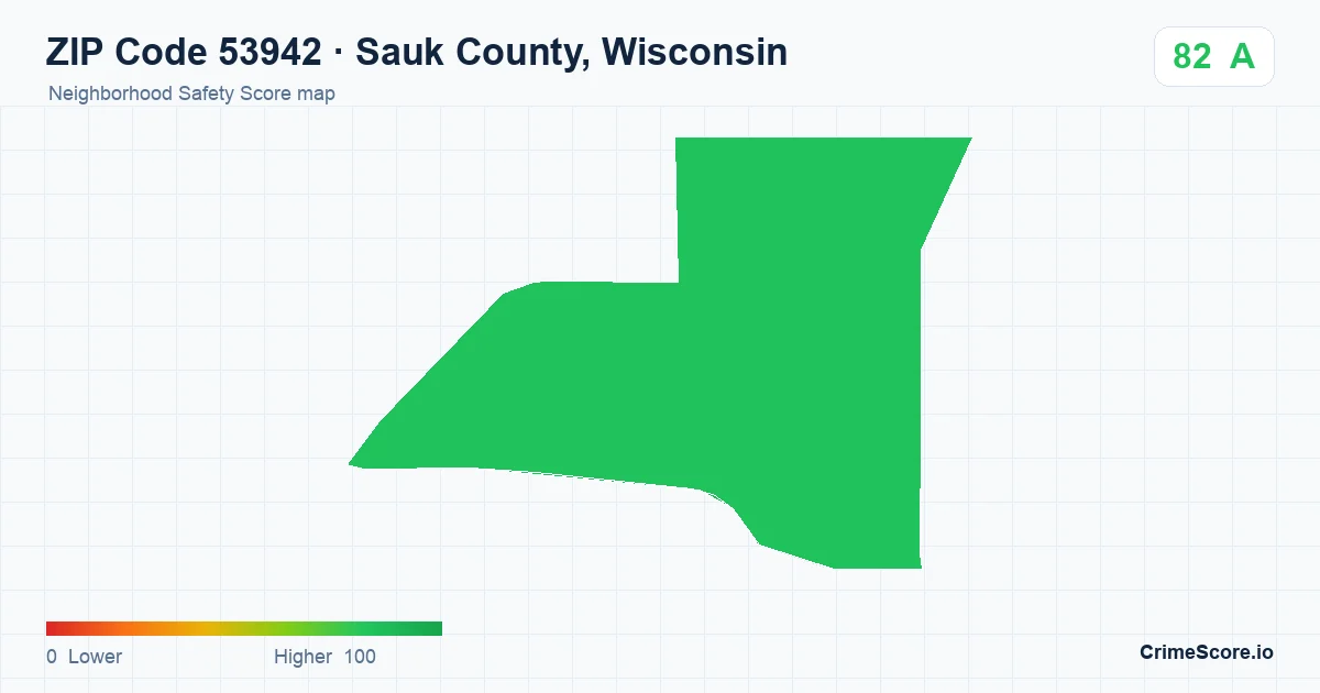 ZIP Code 53942 in Sauk County, Wisconsin neighborhood Safety Score map