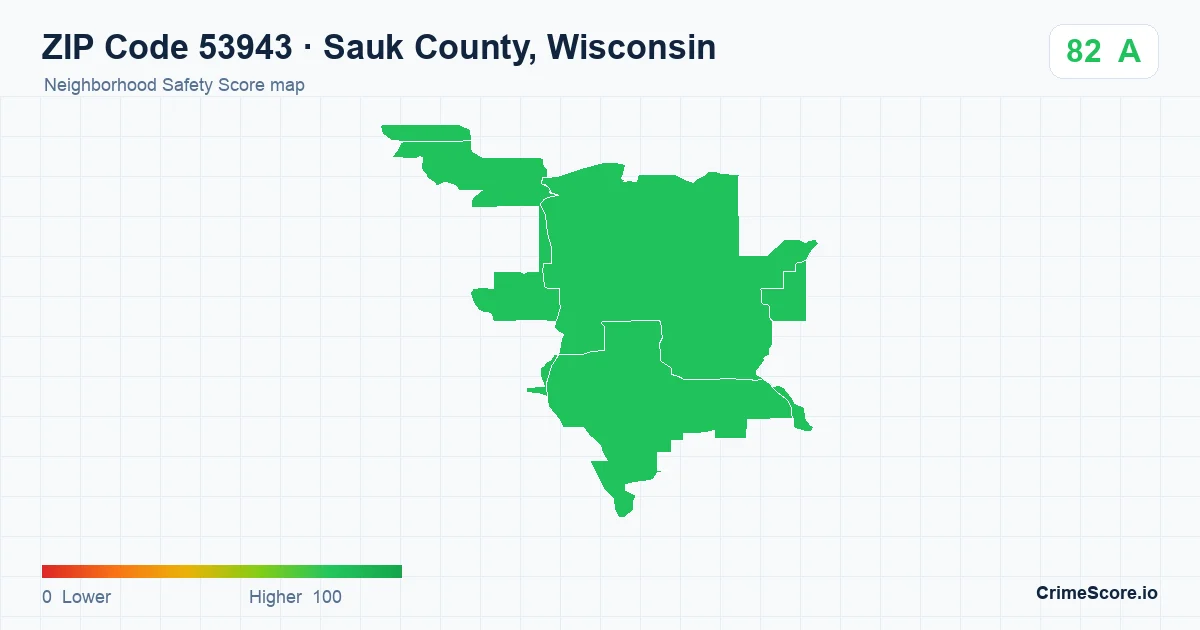 ZIP Code 53943 in Sauk County, Wisconsin neighborhood Safety Score map
