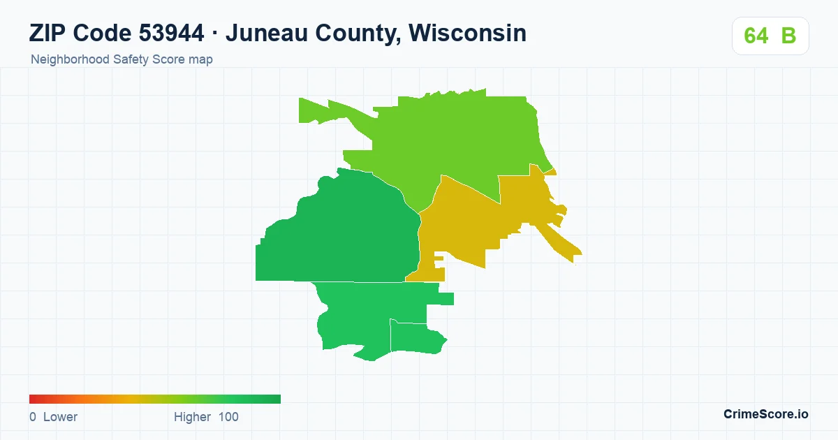 ZIP Code 53944 in Juneau County, Wisconsin neighborhood Safety Score map