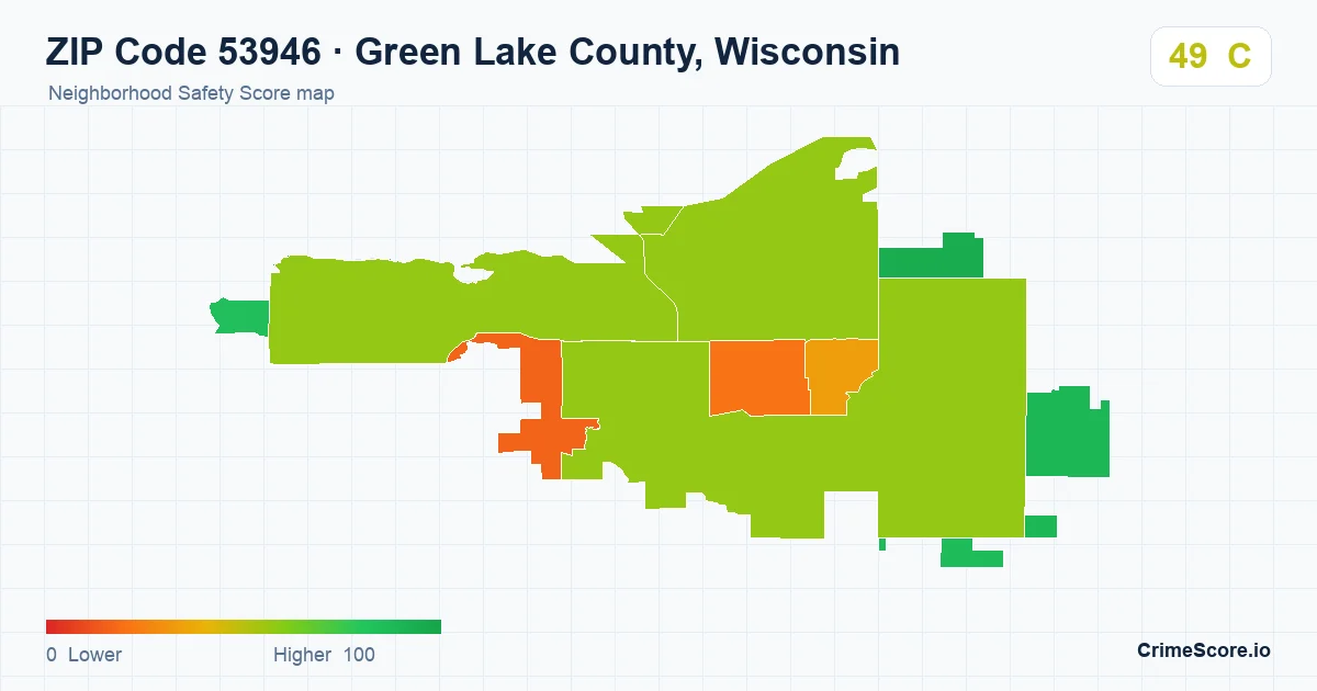 ZIP Code 53946 in Green Lake County, Wisconsin neighborhood Safety Score map