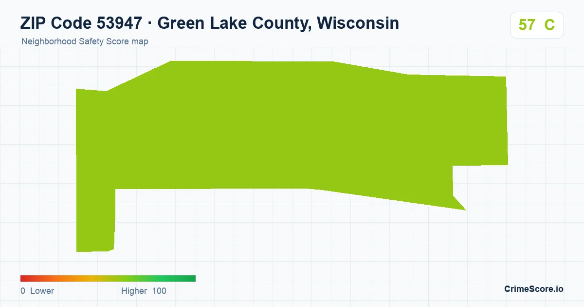 ZIP Code 53947 in Green Lake County, Wisconsin neighborhood Safety Score map