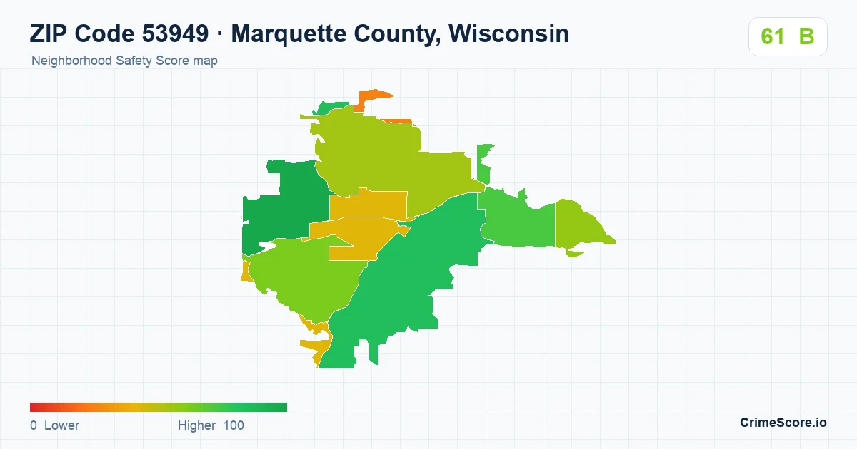 ZIP Code 53949 in Marquette County, Wisconsin neighborhood Safety Score map
