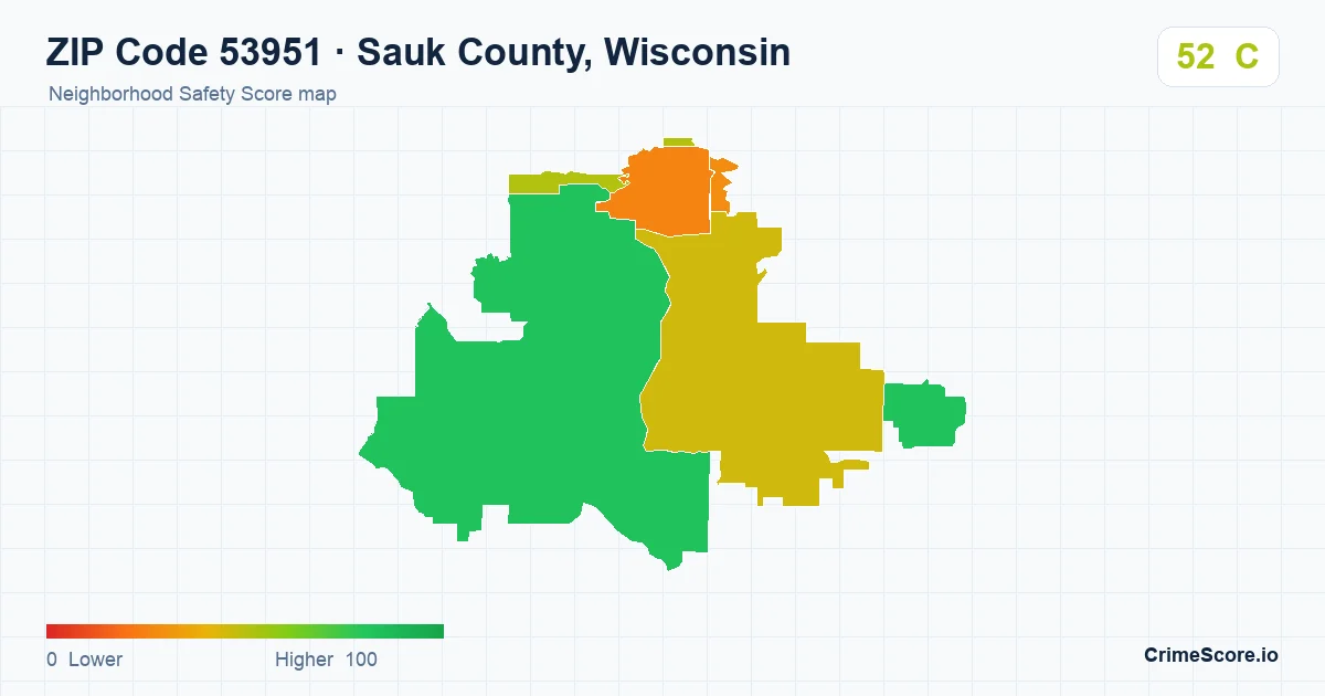 ZIP Code 53951 in Sauk County, Wisconsin neighborhood Safety Score map