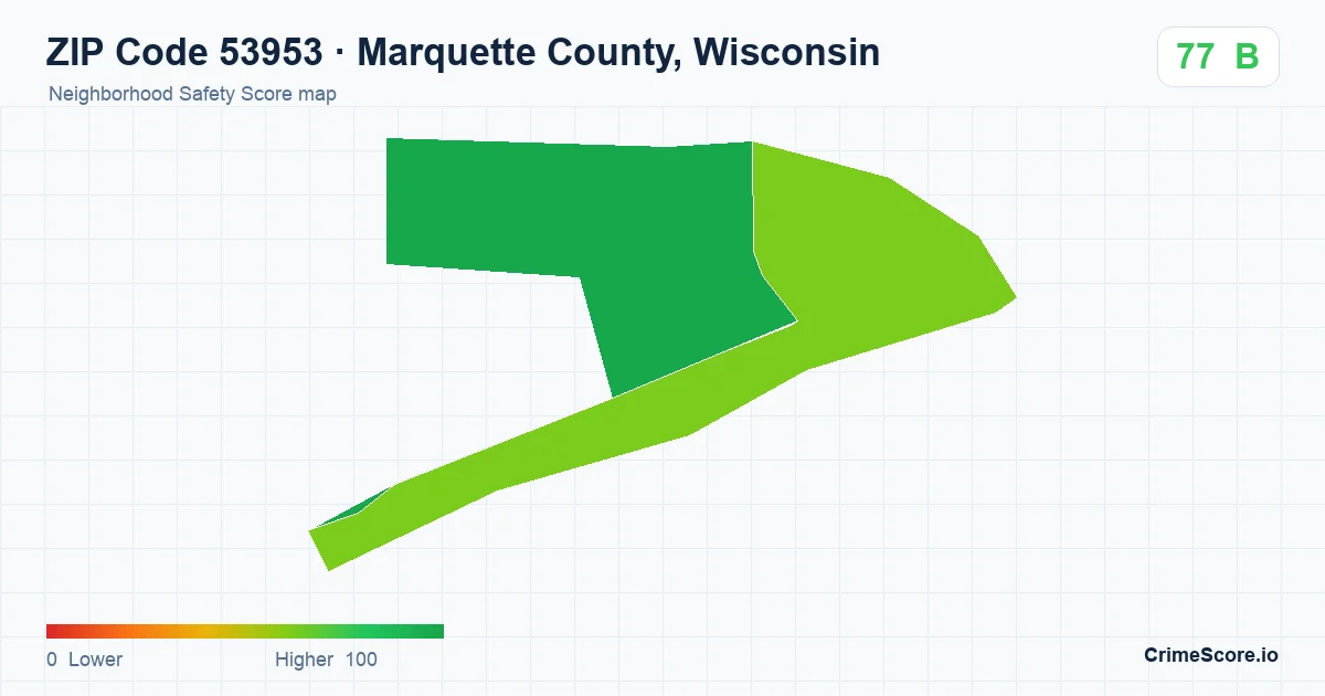 ZIP Code 53953 in Marquette County, Wisconsin neighborhood Safety Score map