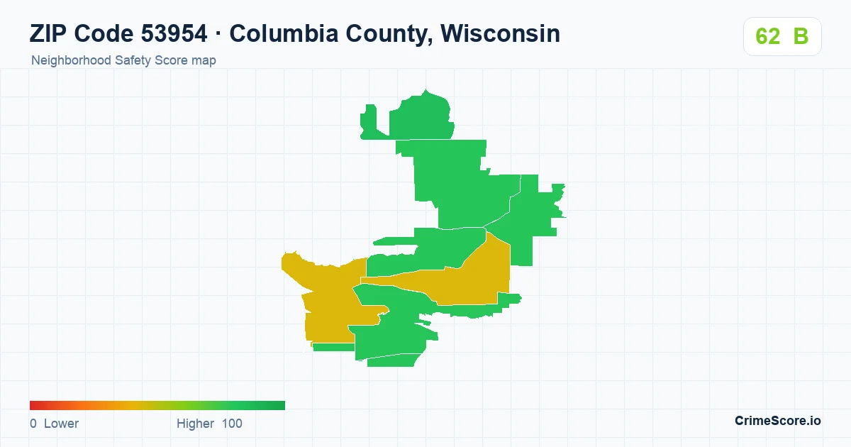 ZIP Code 53954 in Columbia County, Wisconsin neighborhood Safety Score map