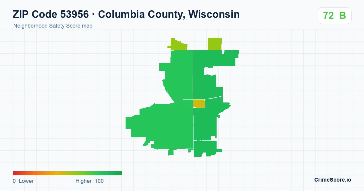 ZIP Code 53956 in Columbia County, Wisconsin neighborhood Safety Score map