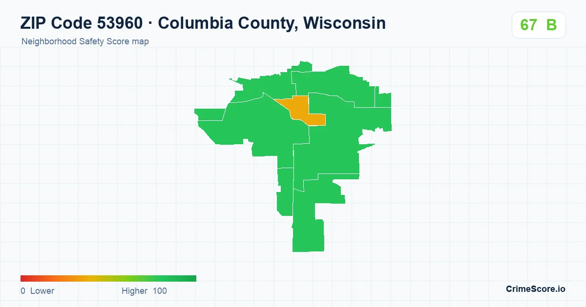 ZIP Code 53960 in Columbia County, Wisconsin neighborhood Safety Score map