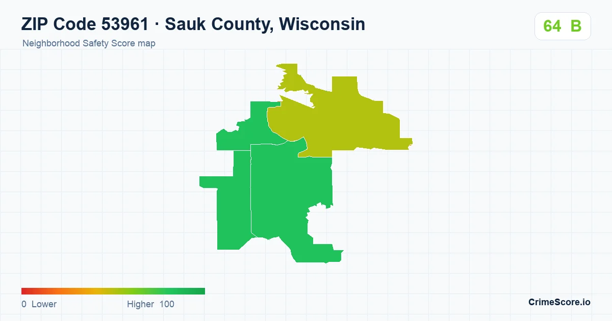 ZIP Code 53961 in Sauk County, Wisconsin neighborhood Safety Score map