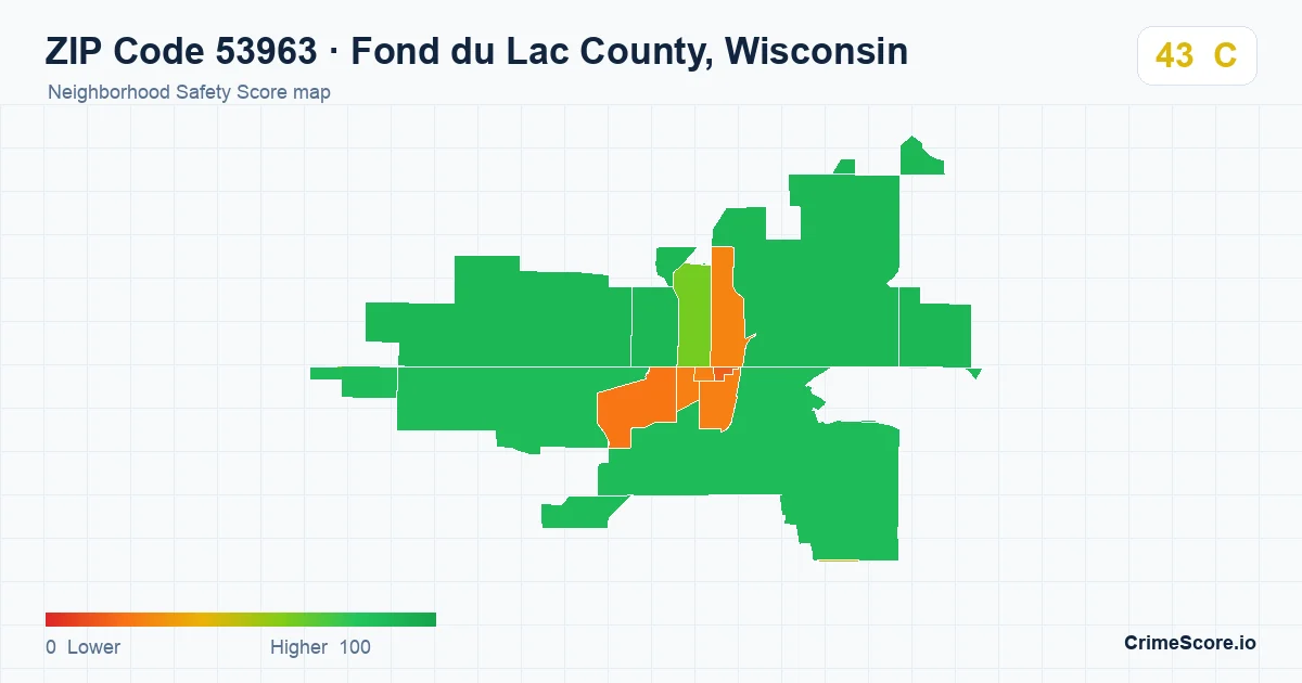 ZIP Code 53963 in Fond du Lac County, Wisconsin neighborhood Safety Score map