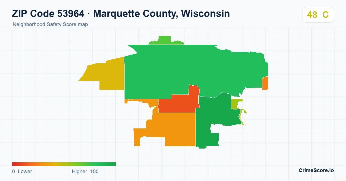 ZIP Code 53964 in Marquette County, Wisconsin neighborhood Safety Score map