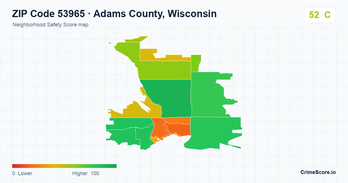 ZIP Code 53965 in Adams County, Wisconsin neighborhood Safety Score map