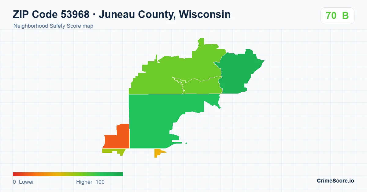ZIP Code 53968 in Juneau County, Wisconsin neighborhood Safety Score map