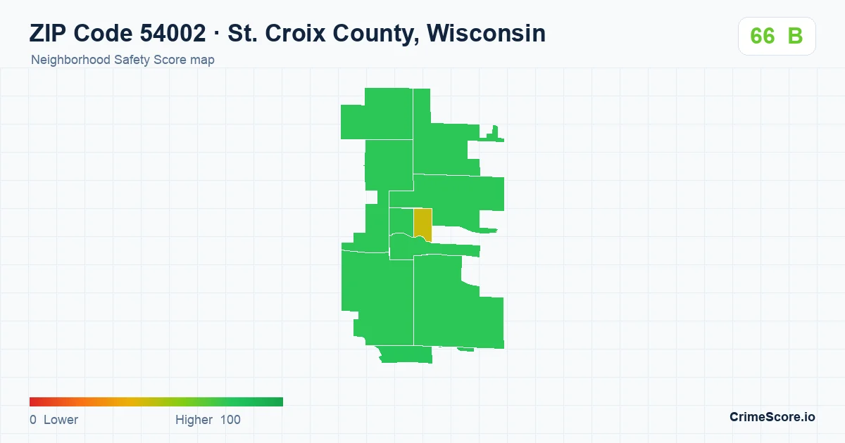 ZIP Code 54002 in St. Croix County, Wisconsin neighborhood Safety Score map