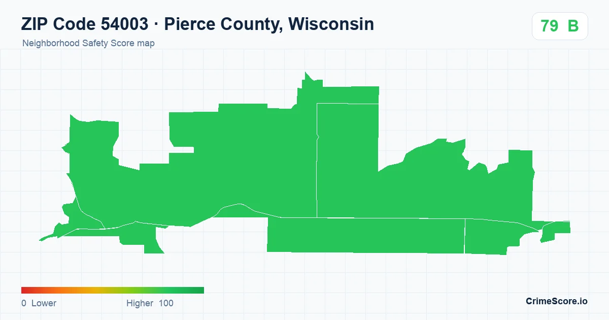 ZIP Code 54003 in Pierce County, Wisconsin neighborhood Safety Score map