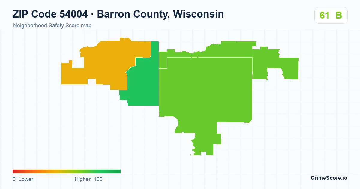 ZIP Code 54004 in Barron County, Wisconsin neighborhood Safety Score map