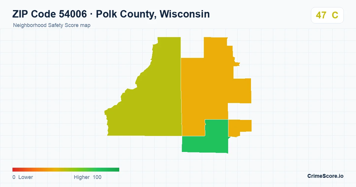 ZIP Code 54006 in Polk County, Wisconsin neighborhood Safety Score map