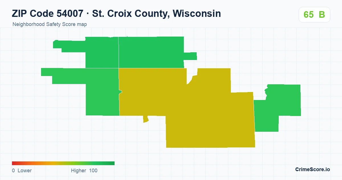 ZIP Code 54007 in St. Croix County, Wisconsin neighborhood Safety Score map