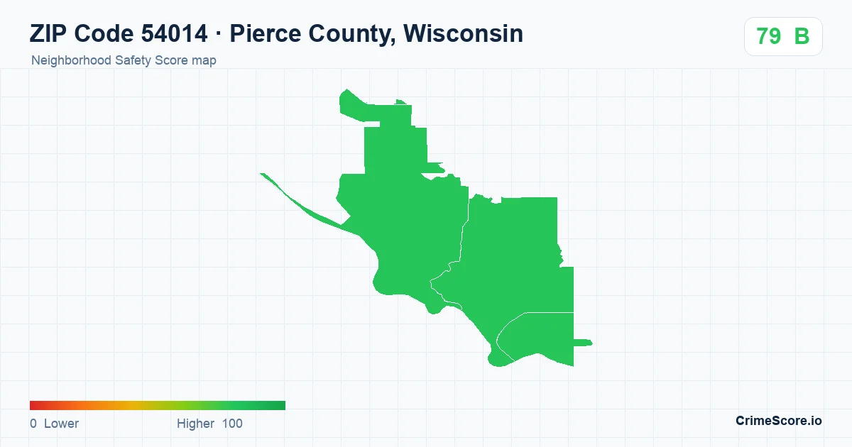 ZIP Code 54014 in Pierce County, Wisconsin neighborhood Safety Score map