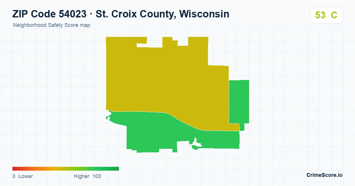 ZIP Code 54023 in St. Croix County, Wisconsin neighborhood Safety Score map