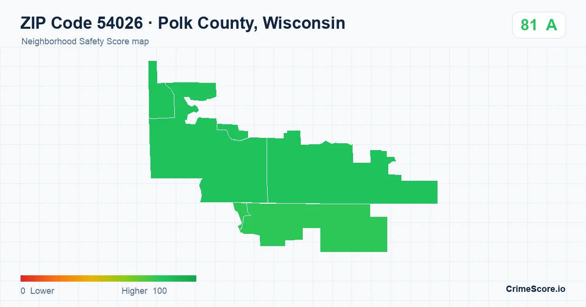 ZIP Code 54026 in Polk County, Wisconsin neighborhood Safety Score map
