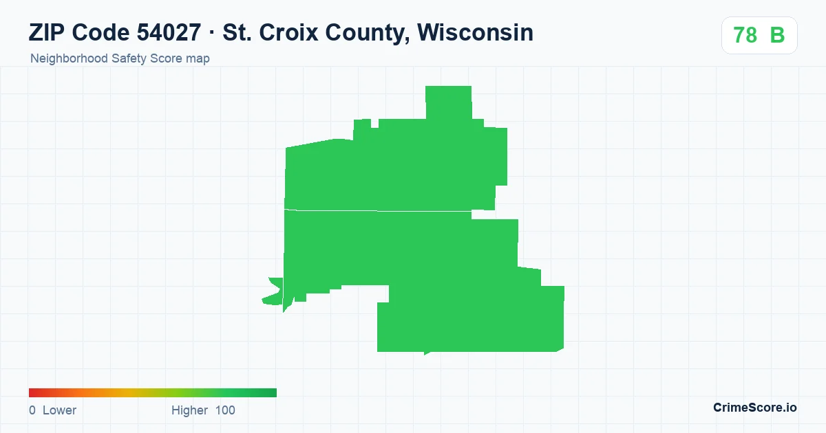 ZIP Code 54027 in St. Croix County, Wisconsin neighborhood Safety Score map