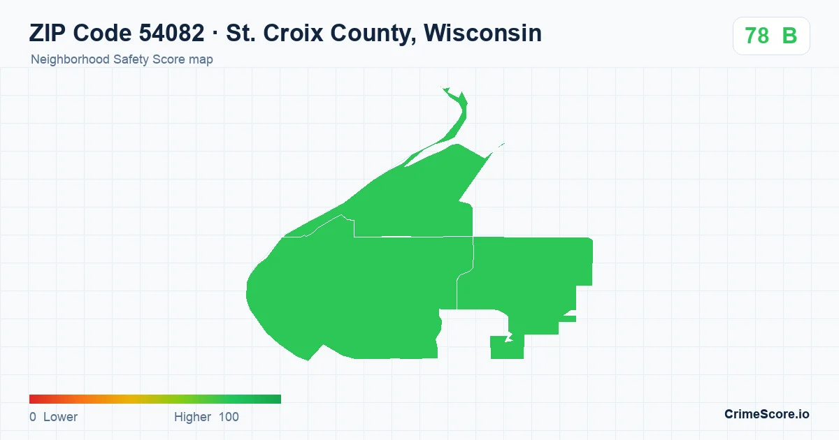 ZIP Code 54082 in St. Croix County, Wisconsin neighborhood Safety Score map