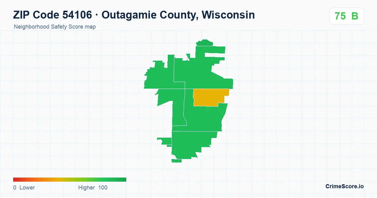 ZIP Code 54106 in Outagamie County, Wisconsin neighborhood Safety Score map